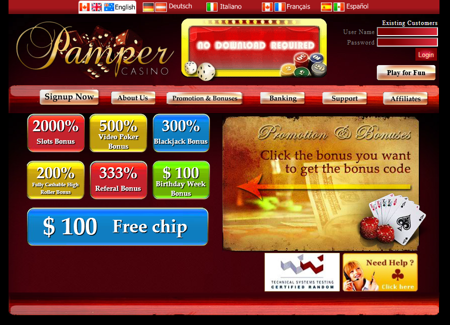 pamper casino no deposit bonus