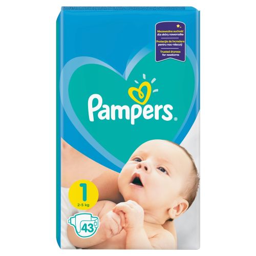 pampers new baby newborn 1 2-5kg pieluszki 43szt