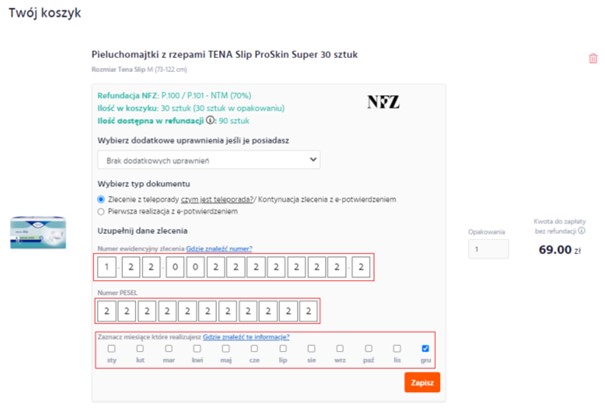 nfz załatwienie zlecenie na pieluchomajtki