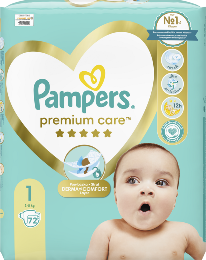 pampers premium care 1 barwiące na niebiesko