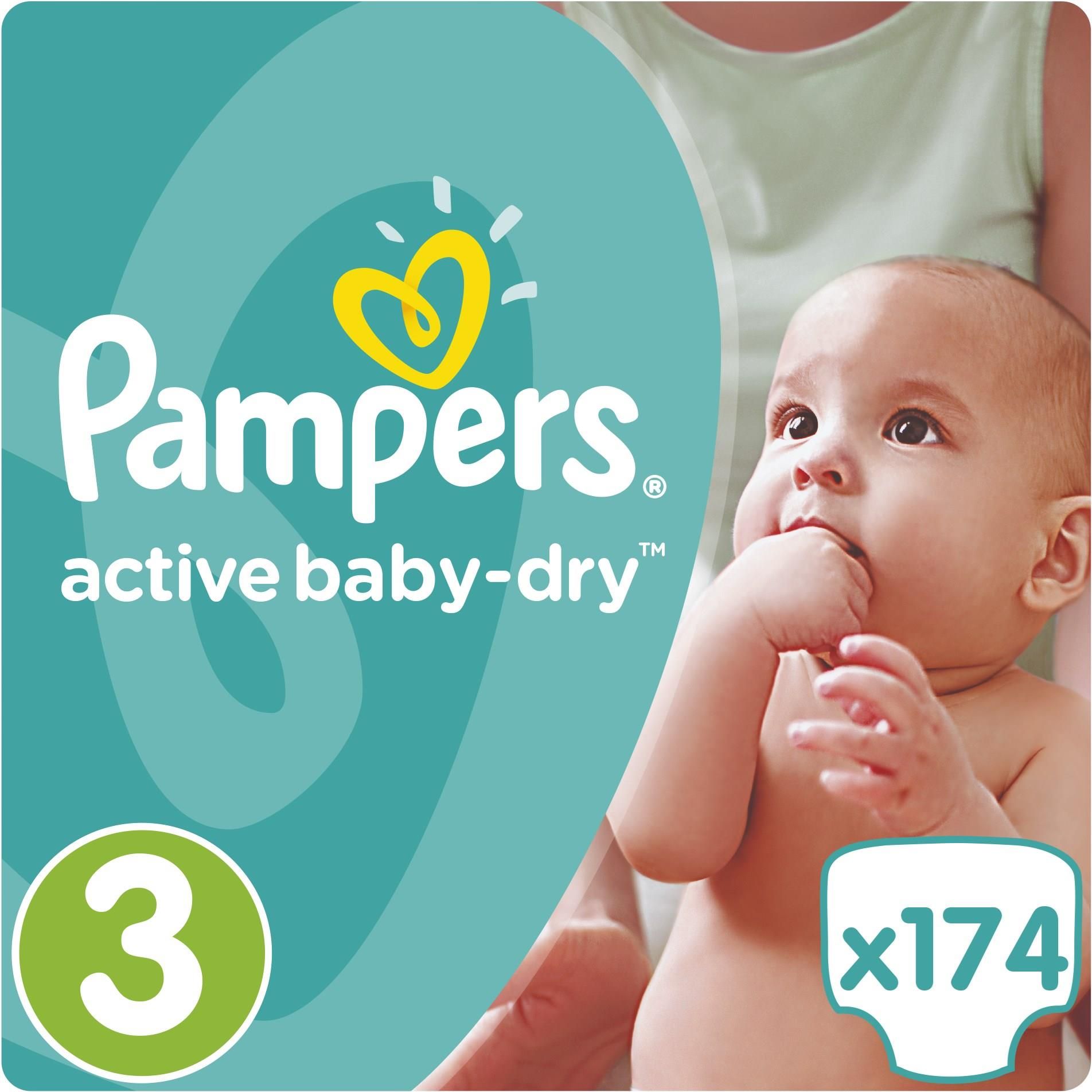 pampers active baby-dry pieluchy rozmiar 3 midi 4-9kg 174 sztuki