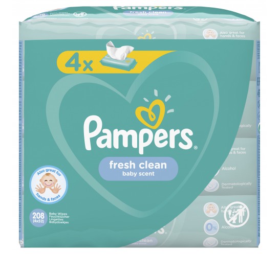 pampers chusteczki fresh clean dla niemowląt 4 x 52 szt