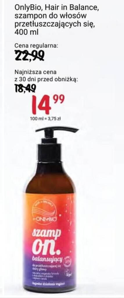 onlybio szampon do włosów przetłuszczających się 250 ml