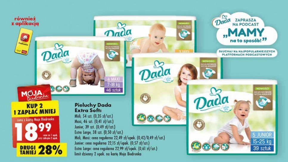 biedronka pieluchy dada junior promocje