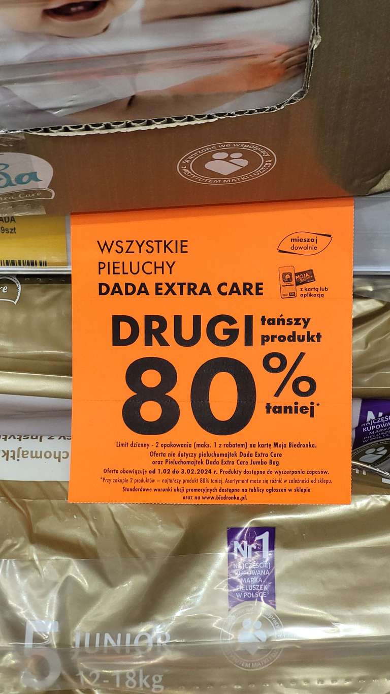 promocja pieluchy exra cacre z kartą moja biedronka