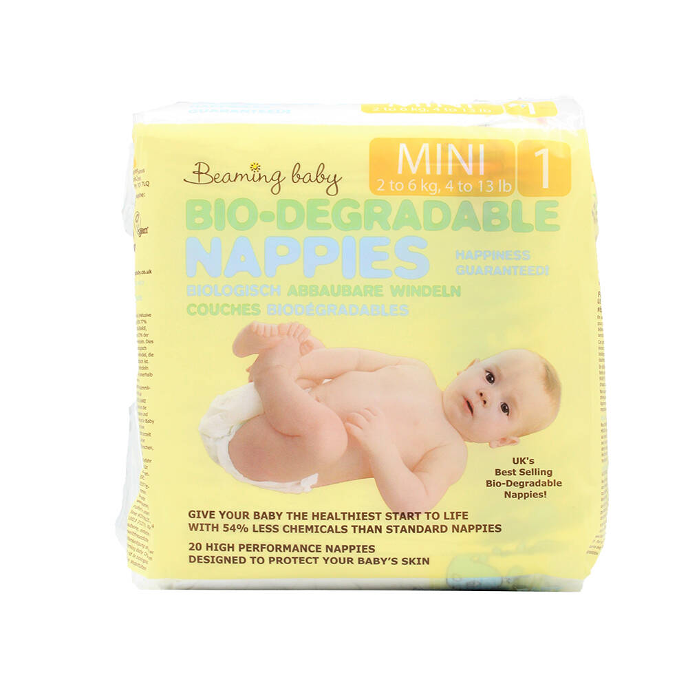 eko pieluszki jednorazowe mini 2-6 kg biodegradowalne 20szt beaming baby