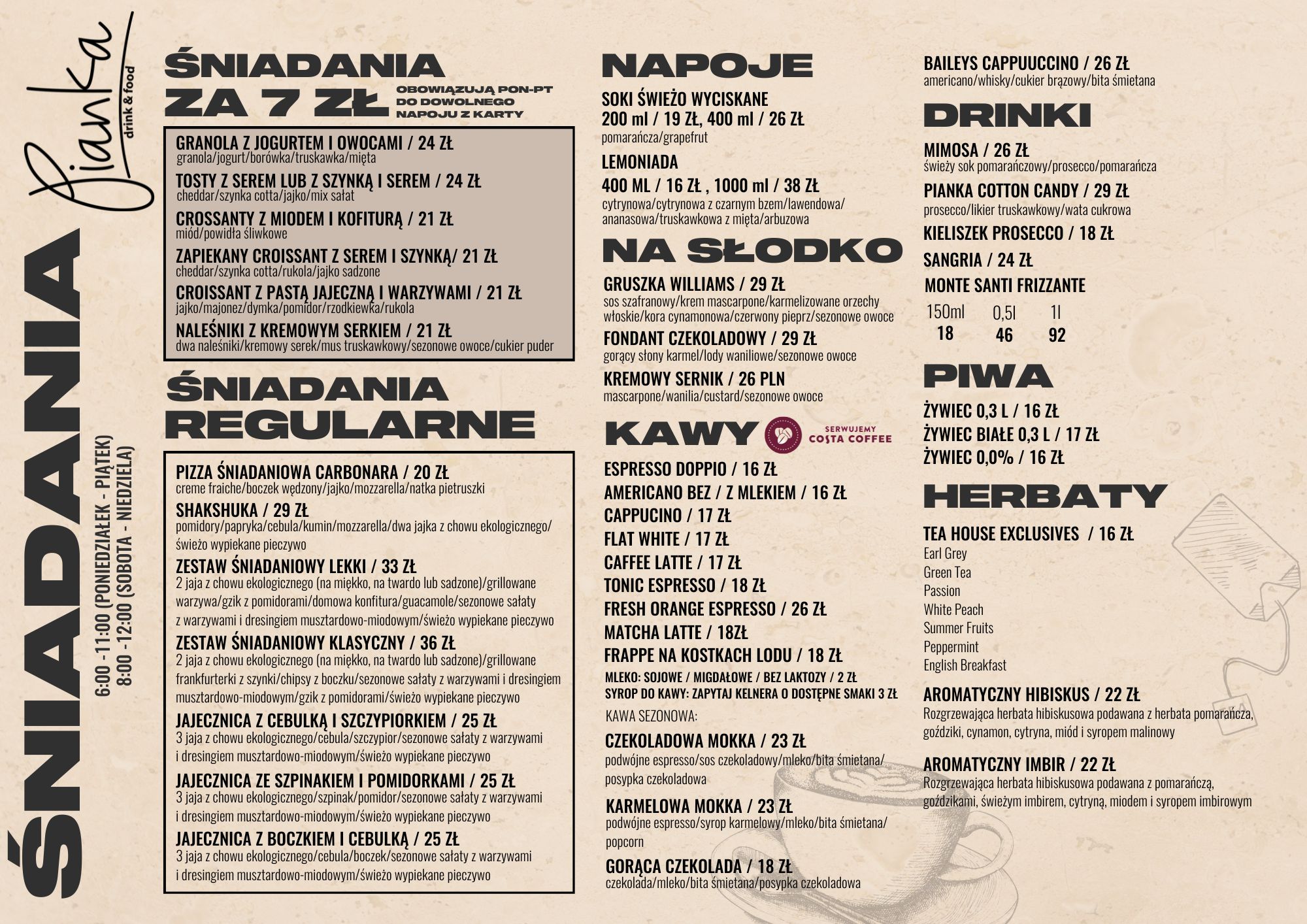 pianka menu